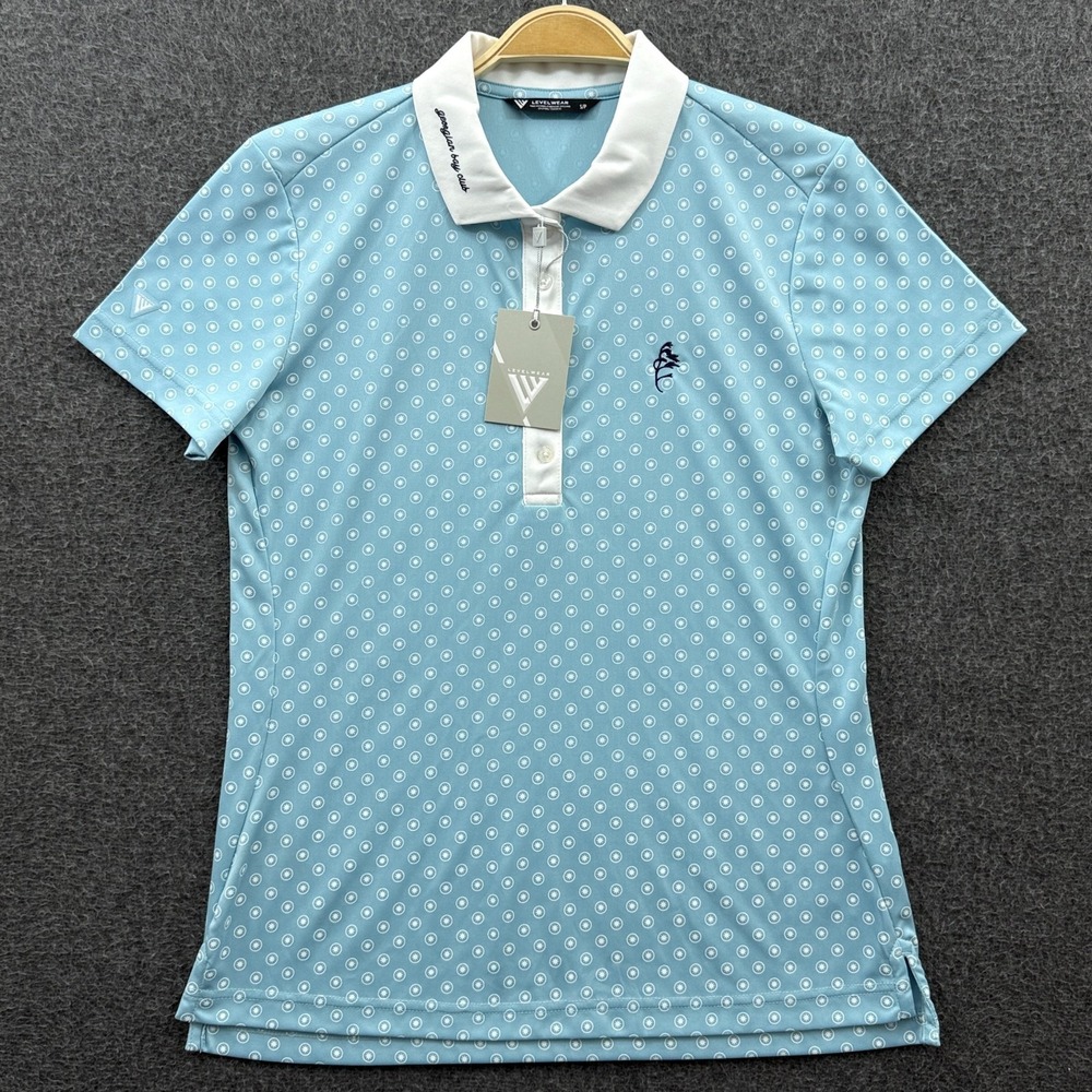 Levelwear Polo Shirt Womens Small Blue Geometric Georgian Bay Club Golf Top‎ NWT